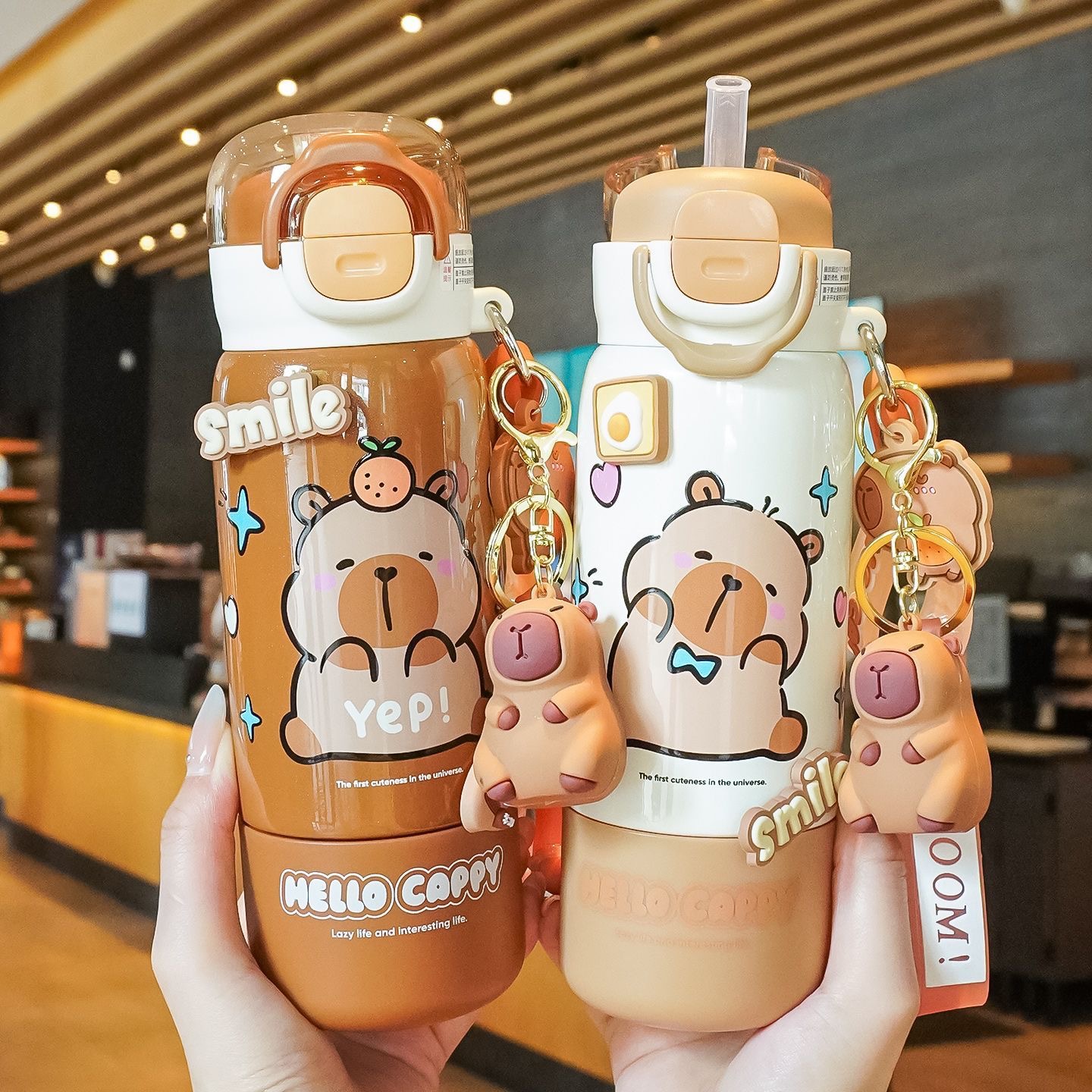 Kapibala Kidsren's Thermos Cup for Girls Going to School, Can Be Put in Schoolbags, Water Kettle, Cute Primary School Student Straw Cup