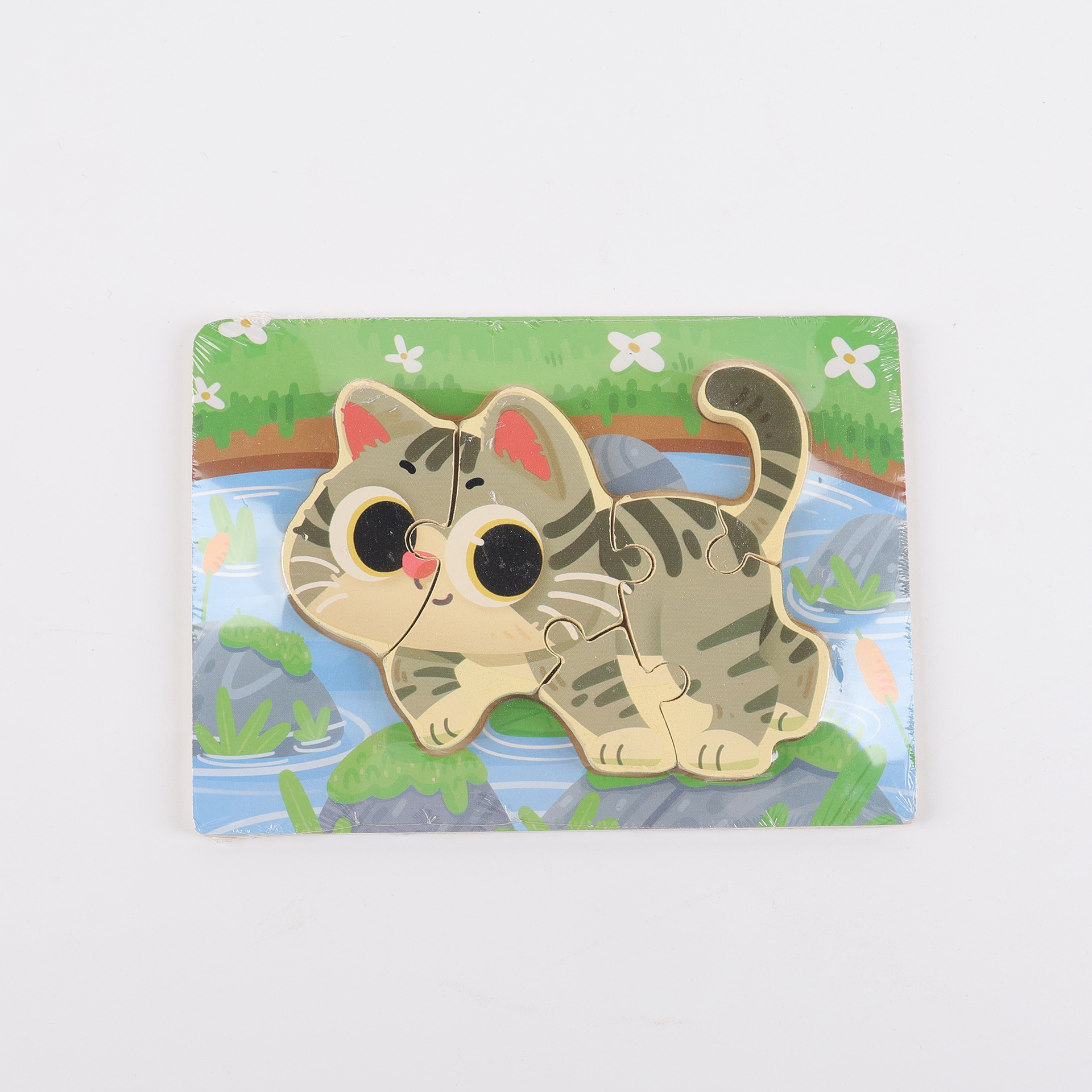 Puzzle de madera plano pequeño puzzle infantil juguetes de dibujos animados animales de tráfico cognitivo bloque al por mayor