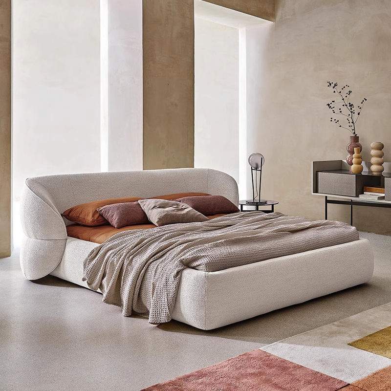 Light French White Master Bedroom Cream Style Cashmere Fabric Bed Simple Modern Large Apartment Edge Storage Double Bed Light French White Master Bedroom Cream Style Cashmere Fabric Bed Simple Modern Large Apartment Edge Storage Double Bed