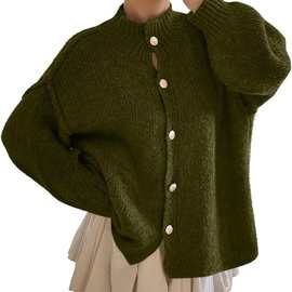 2025亚马逊欧美宽松时尚开衫毛衣长袖针织衫外套女式外贸跨境上衣