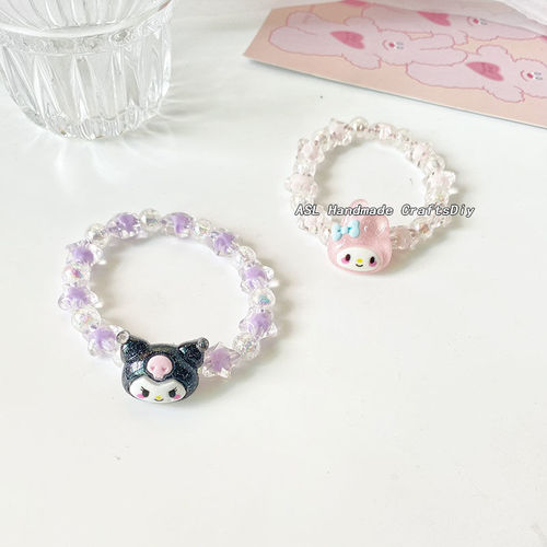 Sanrio kuromi cinnamon dog bracelet super fairy sweet couple crystal bead bracelet headband for women
