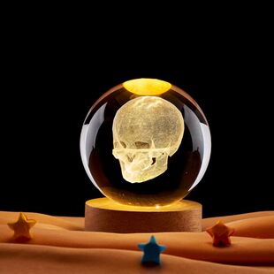 Cross-border foreign trade for skull head 3d stereo laser engraving crystal ball luminous nightlight creative ornaments