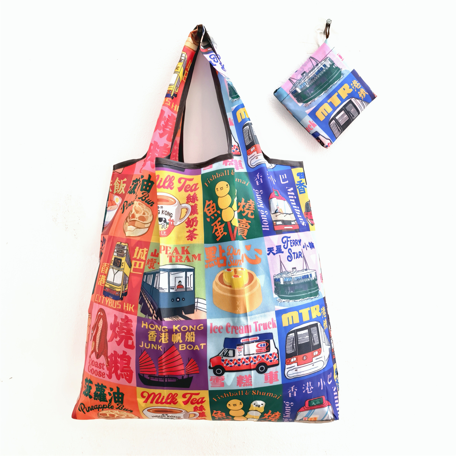 Bolso de compras de supermercado mediano de dibujos animados bolso verde bolso de moda bolso de compras plegable Portátil Bolsa de nylon impermeable image 9