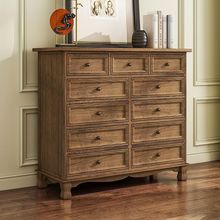 J^美式餐边柜实木茶水柜复古做旧客厅收纳柜子储物柜家用厨房置