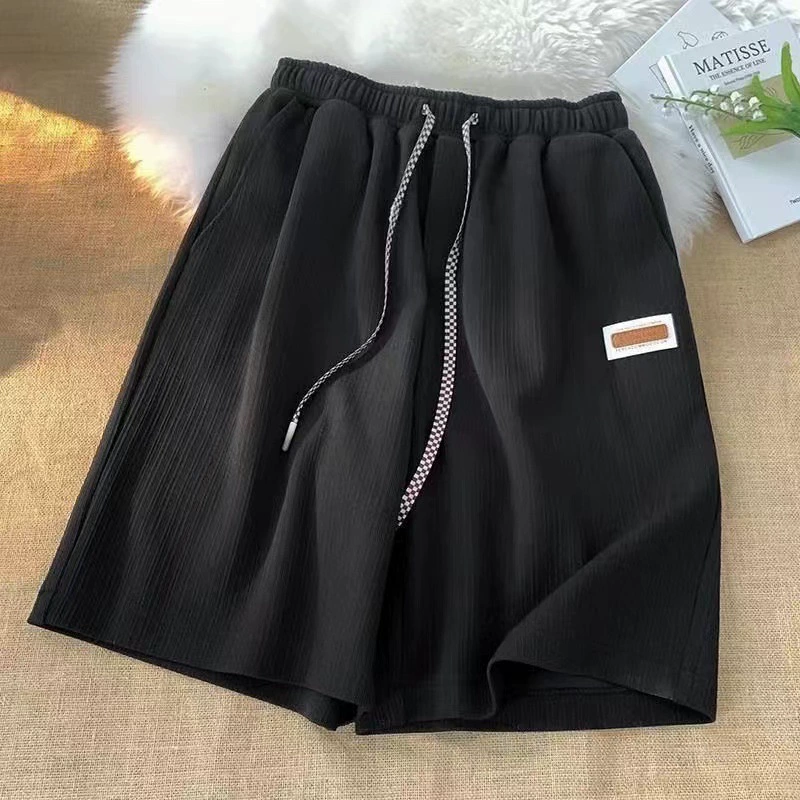 Silk summer shorts "Frozen", loose straight fit, elastic waist with drawstring, sizes M–XXXL
