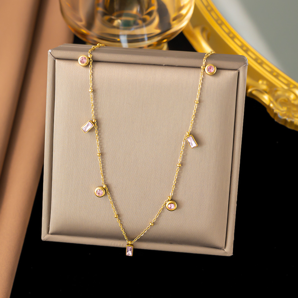 16【h184】pink diamond necklace gold