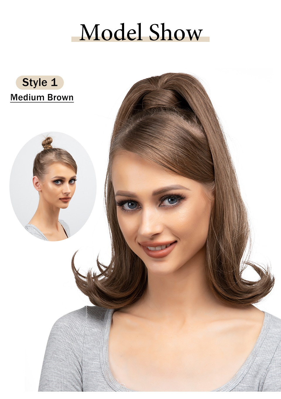 Synthetic hair long straight hair elastic Velcro synthetic fiber wig ponytail braid_voghion.com