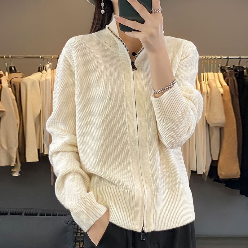 Cross-Border Fashion Casual Stand-Up Collar Jacket for Women 2025 Knitted Sweater Double Zipper Cardigan Women's Korean Style Sweatshirt Sweater Top