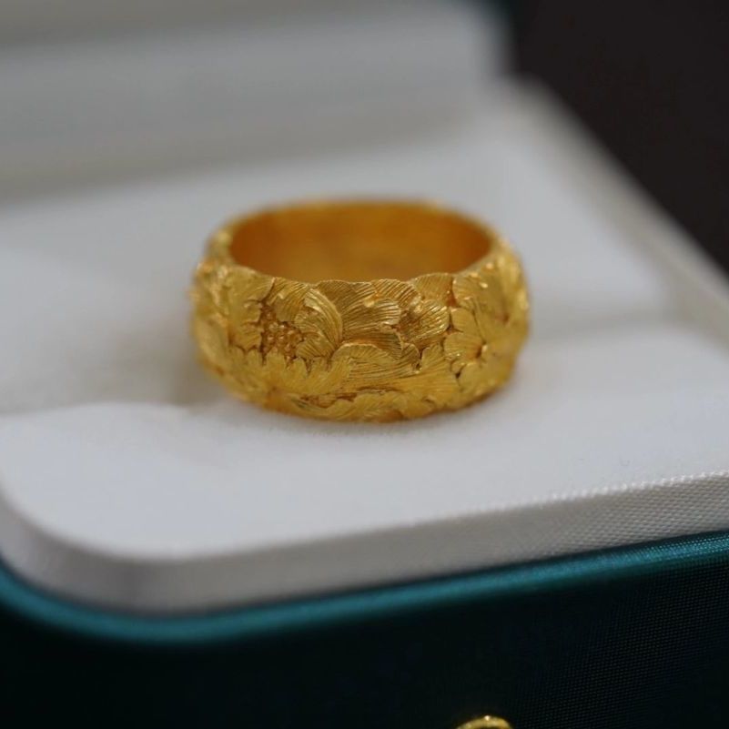 French, Vintage, Graceful, Timeless Retro Palace Style Peony Flower Gold Ring For Women, Light Luxury, Exquisite, Elegant, Statement Index Finger_voghion.com