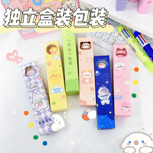 Factory direct sales cartoon 10-color ballpoint pen student exam writing stationery cute shape push pen multi-color wholesale