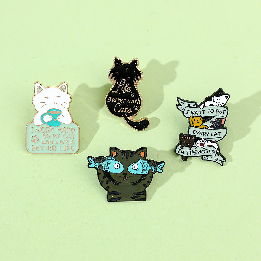 9g Weight Brooches Classification Daily Occasion Alloy Material Letter, Cat, Fish Pattern Unisex Gender Cartoon, Enamel Design Cute Style Cute Pin Letter Cat Fish Alloy Cartoon Enamel Unisex Brooches 2