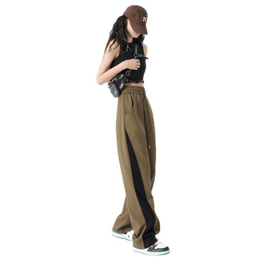 Women's Spring and Summer Splicing Contrast Wide Leg Sport Pants, Narrow Version High Waist Loose Plus Size Banana Pants Casual Straight Leg Sweatpants