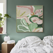 抽象油画花卉床头装饰画奶油风绿色清新玄关客厅餐厅壁画背景挂画