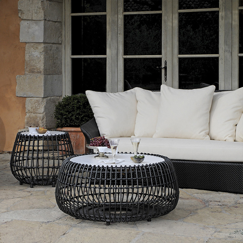 Nordic courtyard rattan sofa, outdoor balcony rattan chair and coffee table set, same style as the "Ice-Breaking Operation" rattan lounger for sunroom