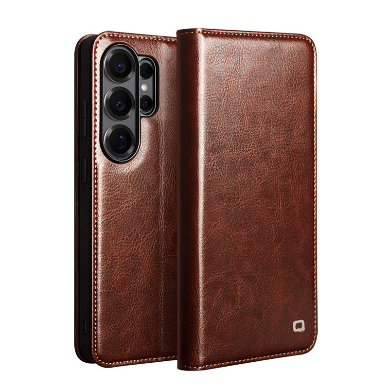Qiali Genuine Leather Phone Case for Samsung S26 Ultra, Galaxy+Plus Protective Cover with Flip Cover and Card Slot