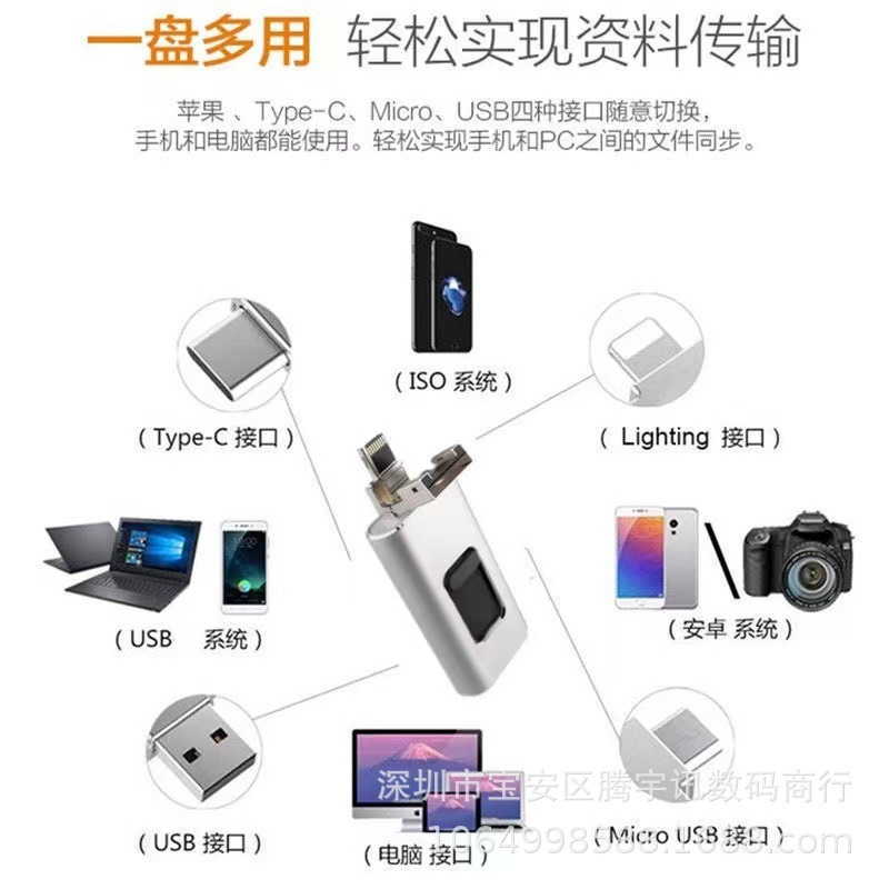 Adecuado para teléfono Android de Apple, disco U cuatro en uno push-up, teléfono móvil tipo C, disco U, 1TB, 2TB, comercio exterior, disco U transfronterizo