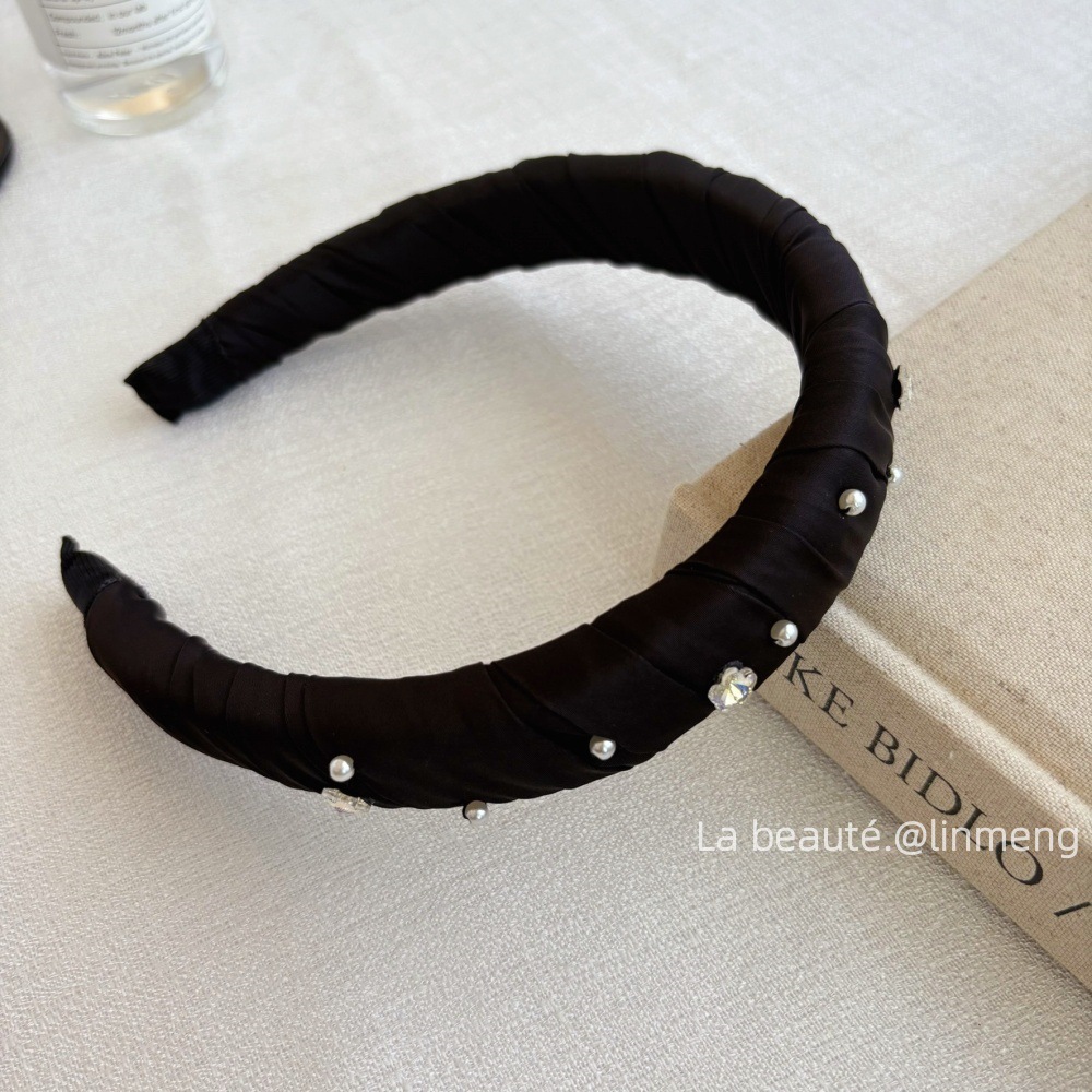 Diadema superior de cráneo alto Diadema de fragancia pequeña negra de alta calidad Diadema de estilo perla coreana arco simple cueva para el cabello accesorios para el cabello femenino
