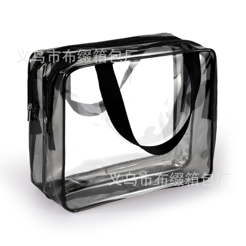 New Large Capacity Transparent Cosmetic Bag Double Layer Portable PVC Toiletry Bag Waterproof Storage Bag Travel Storage Bag