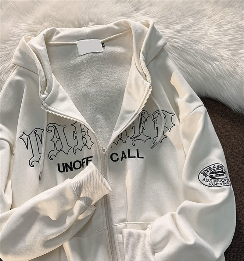  Abbigliamento da donna giacca cardigan in felpa casual allentata con tasca con cappuccio ricamata con lettera retrò_voghion.com