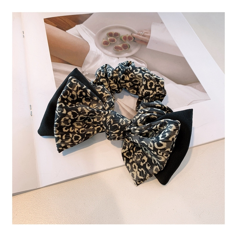 Korea Retro Chiffon Double Bow Leopard Print Hair Scrunchies display picture 8