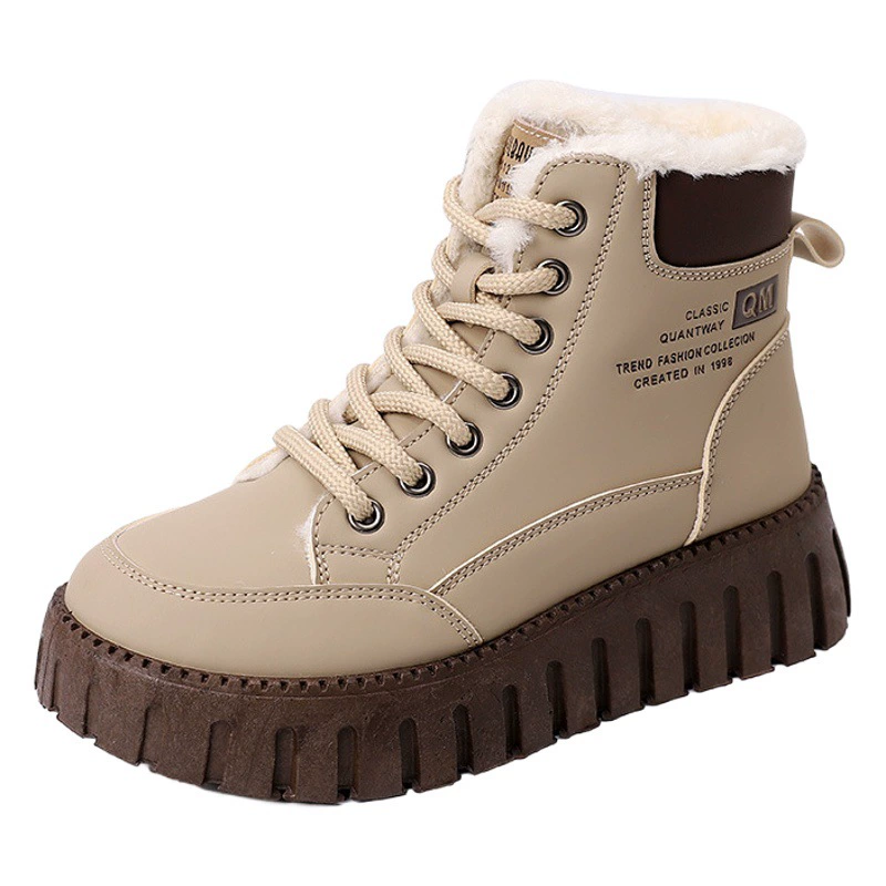 Новинка зимы 2021, высокие сапоги на флисовой подкладке в стиле k для студенток, повседневные теплые уличные фотографии на толстой подошве KT-2509