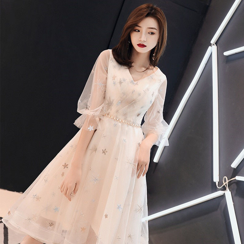 大碼宴會晚禮服裙女仙氣夢幻顯瘦平時可穿小個子學生伴娘服仙氣質