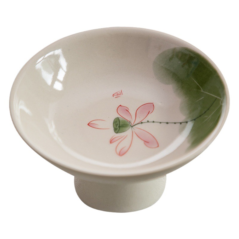 Chinese tea tray simple household high-foot exquisite fruit plate ceramic snack plate tea pastry dried fruit snack plate