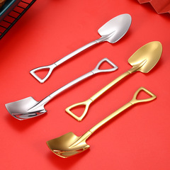 304不鏽鋼勺子網紅家用創意鐵鍬勺鍍金調羹攪拌勺甜品西瓜勺湯勺