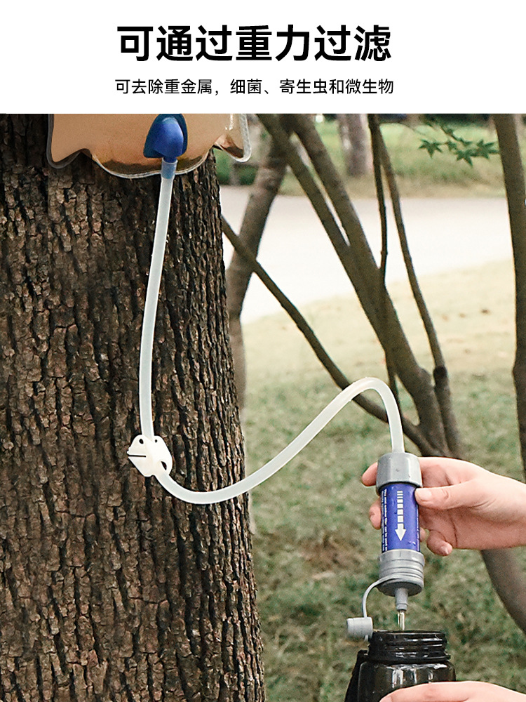 Filtro de agua por gravedad, sistema de filtración de agua de 0.01 micras, purificador de agua para senderismo, camping, emergencias, supervivencia, suministros de emergencia para exteriores.