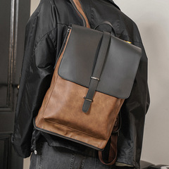 リュックサック男性韓国版アウトドア旅行リュックサックレトロ狂馬pu大容量学生カバンパソコンバッグ男性用カバン