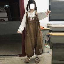 日系复古兔子尾巴小个子可爱背带裤女学生韩版宽松秋季新款阔腿裤