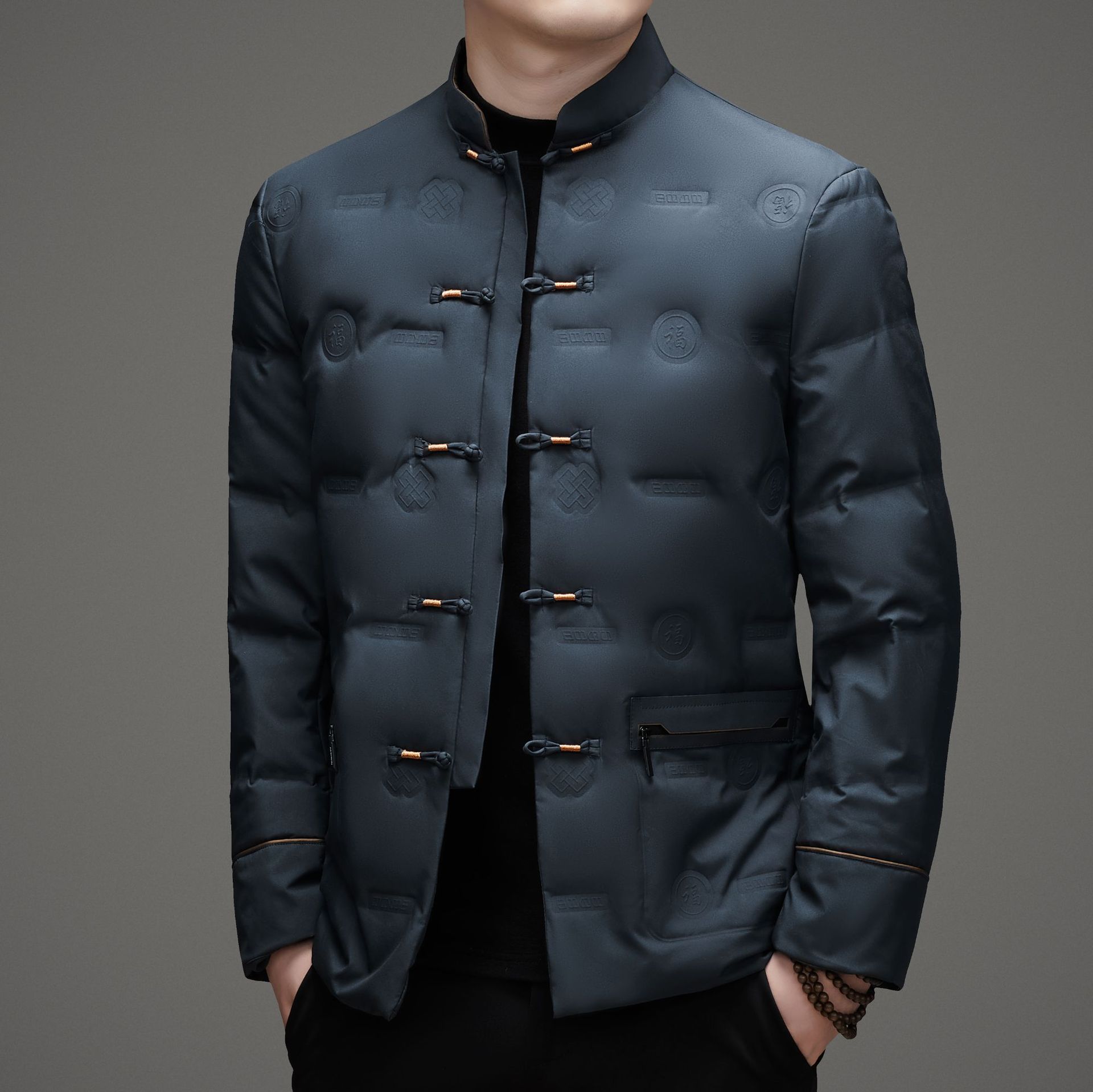 男士羽绒服款冬装90白鸭绒中国风新年红唐装时尚中青年外套