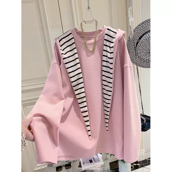 Плащ с капюшоном длинный рукав, свободный крой plus size, оверсайз (фуксия/чёрный)