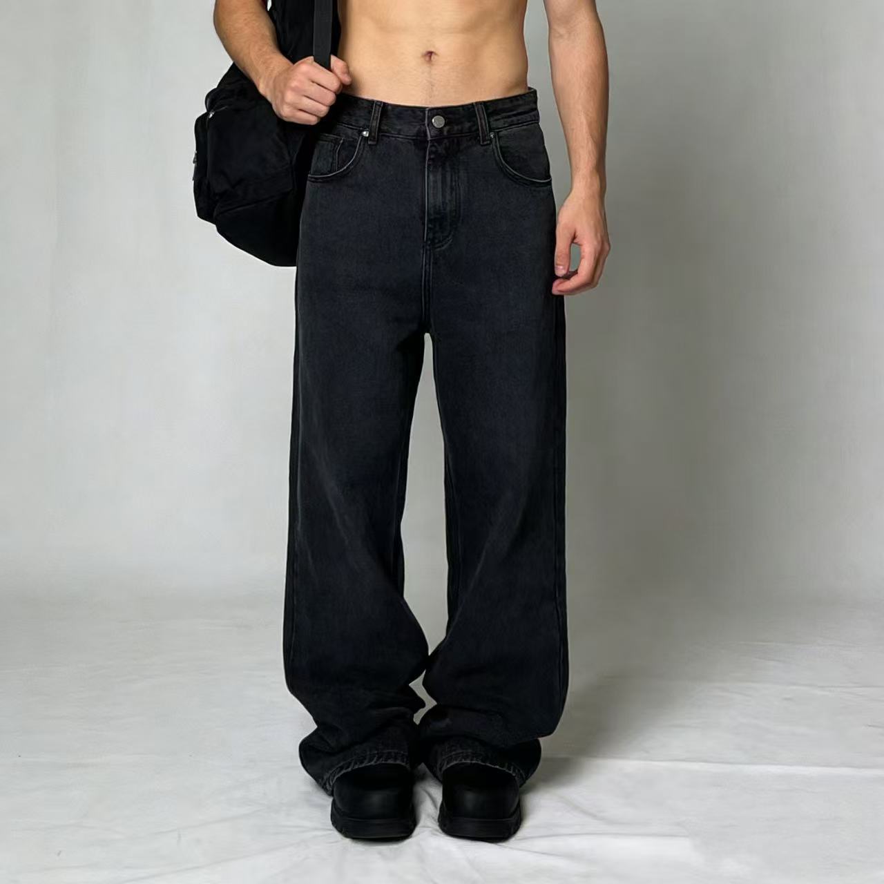 Men's Clothing Retro Style Jeans, High Street Wide Leg Loose Straight Leg With A Stylish Drape._mkmklike.com