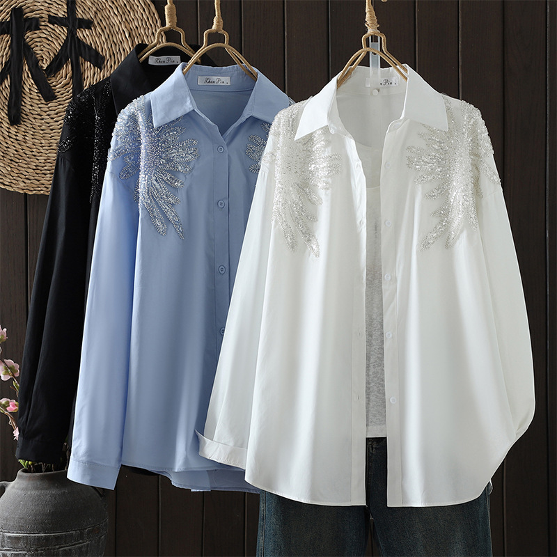 Korean Style Fashion Three-Dimensional Decorative Long-Sleeve Shirt, New Spring Casual Harajuku Versatile Shirt Jacket for Women