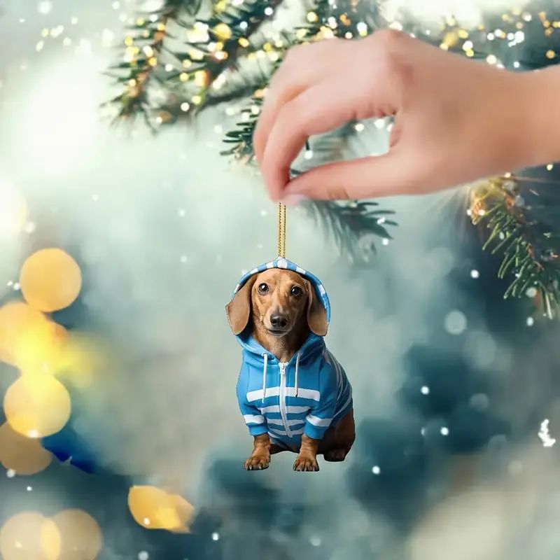 2D acrílico perros de Navidad colgando llavero multifuncional automóvil hogar decoración de fiestas colgantes decoración de la habitación image 2