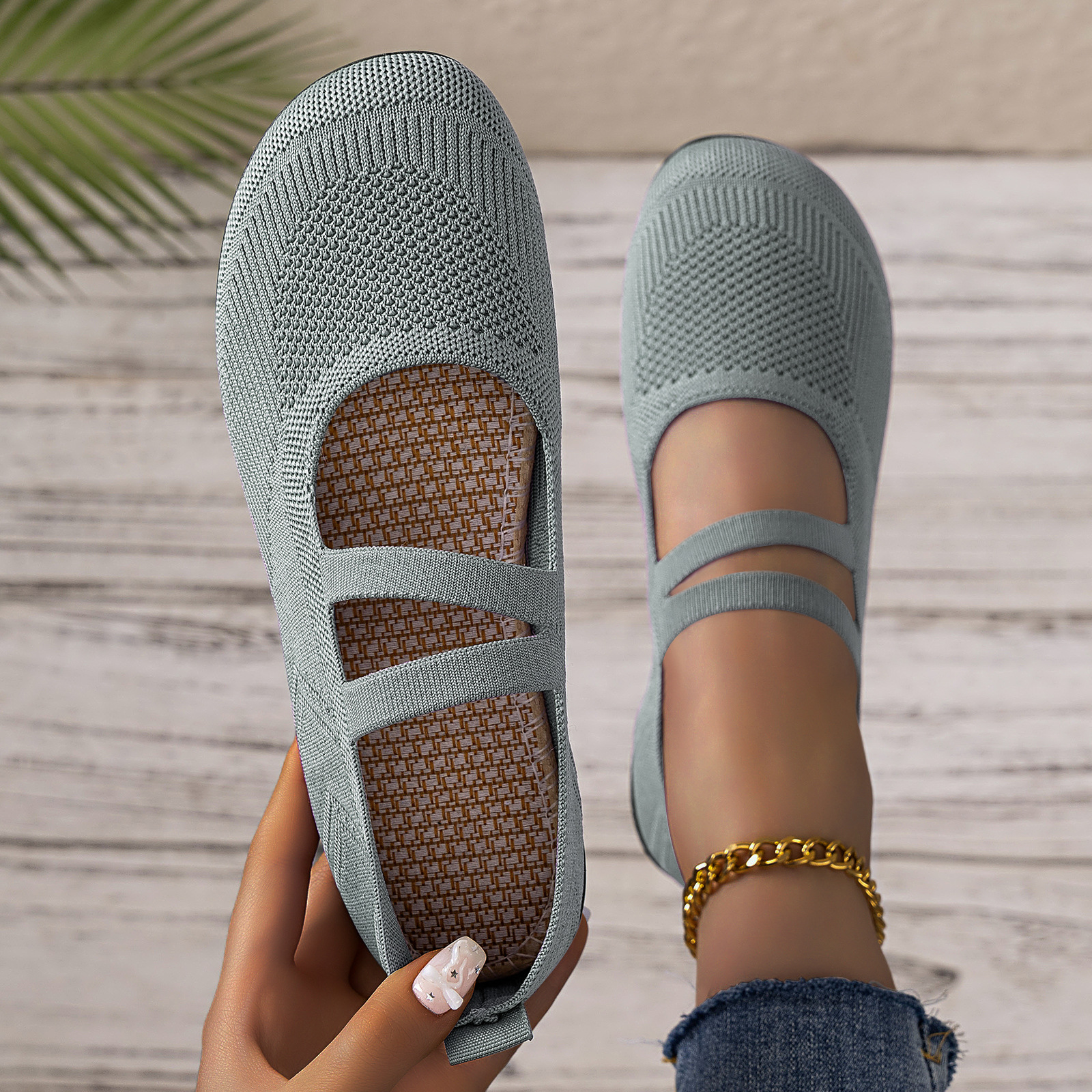 Zapatos de mujer transfronterizos superficiales con un pedale de suela suave no cansados zapatos de mujer tejidos transpirables zapatos de tela anchos zapatos