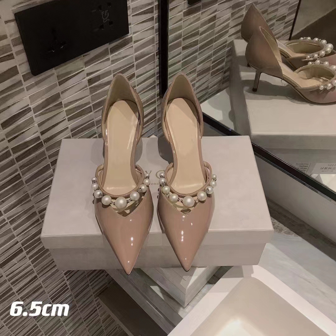 Version JC Chaussures pointues en cuir verni à talons hauts, talon fin, bride en perles, bouche peu profonde, chaussures simples creuses, sandales à bout fermé_voghion.com