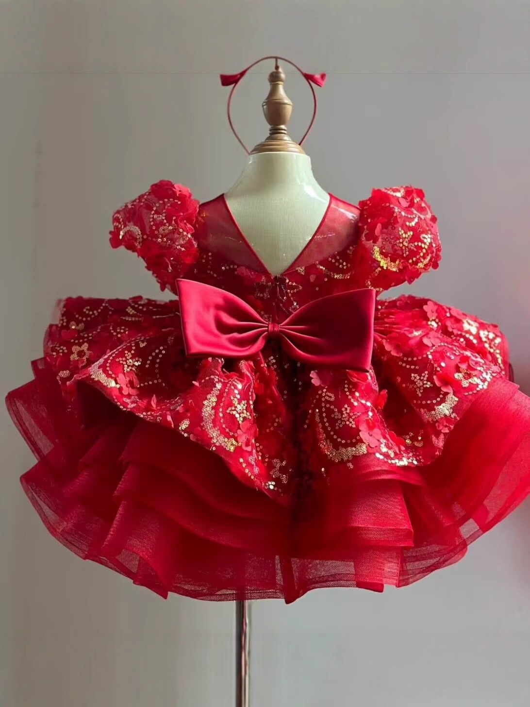 Vestido de aniversario de niñas Año Nuevo vestido corto rojo vestido de cumpleaños de cien días