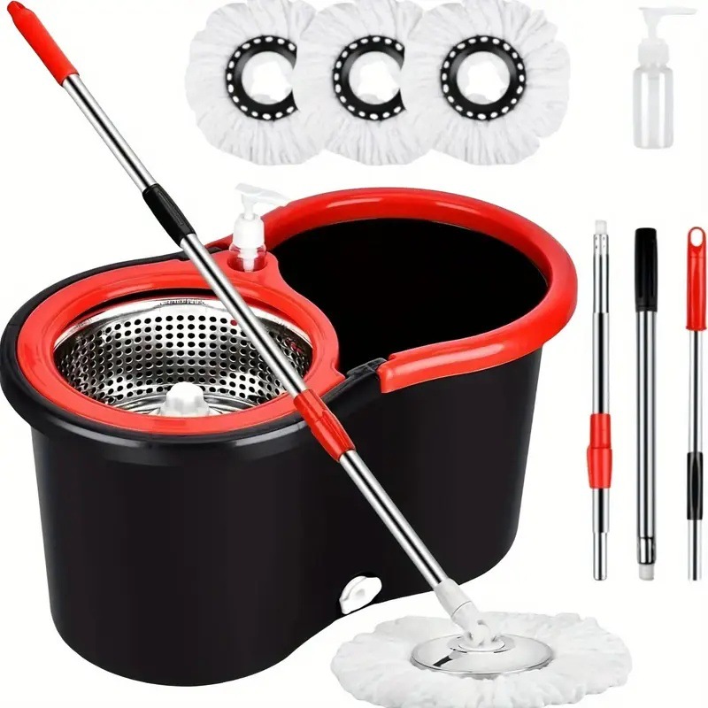 360 cubo de trapeador giratorio con 3 cabezas de reemplazo de trapeador de microfibra adecuadas para todo tipo de limpieza de pisos y ventanas