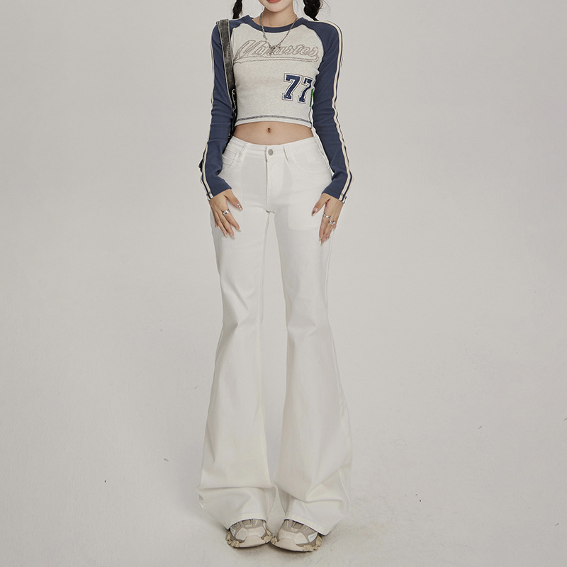 2 Color American Style Hot Girl Low Waist Wide Leg Pants Autumn and Winter No Sticking Legs All-match Slimming Stretch Flared Pants Women's Jeans