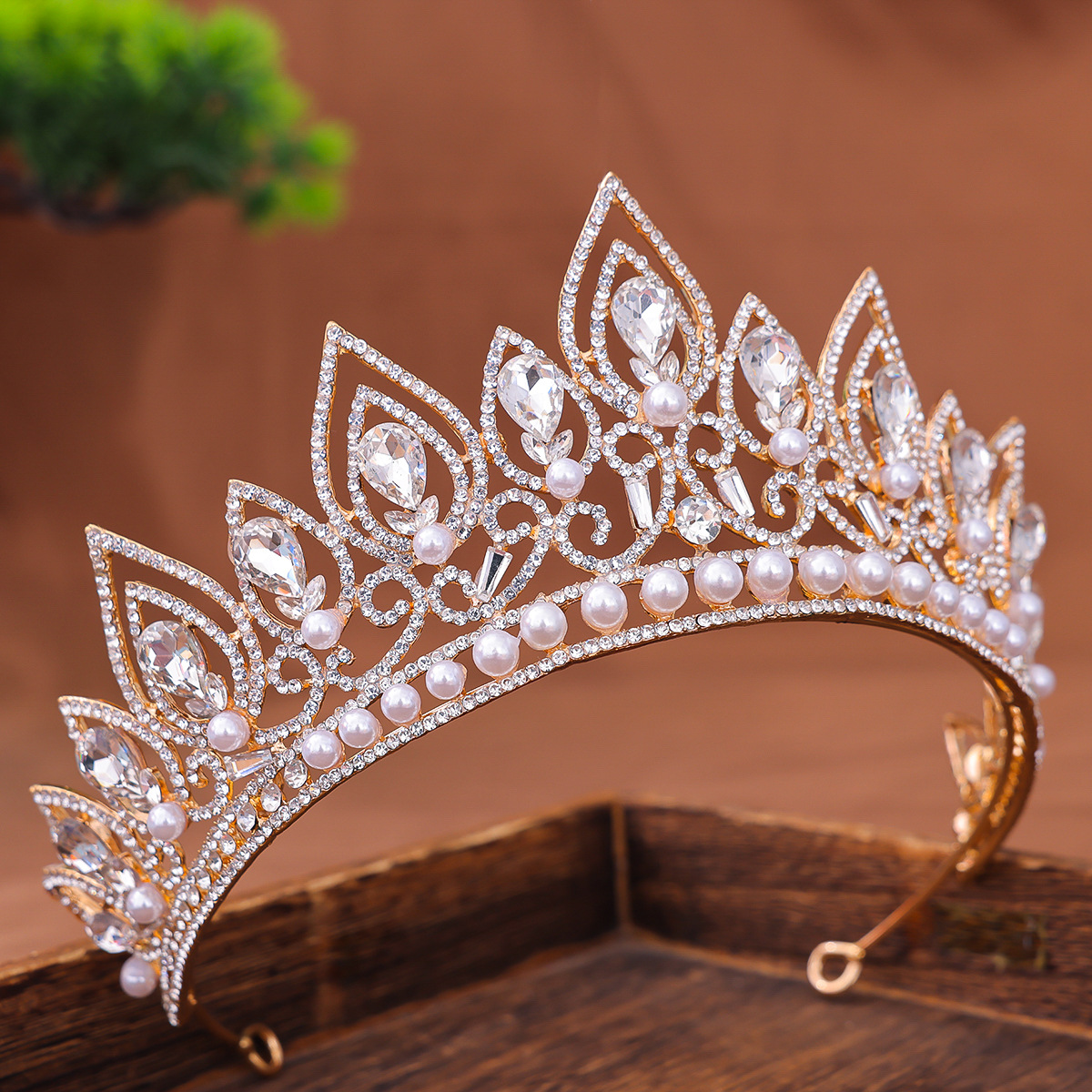 Luxus Barock Kristall Perle Kronen und Diademe für Frauen Abschluss ball Party Braut Hochzeit Haarschmuck Schmuck Diadem Geschenk – Detail 3