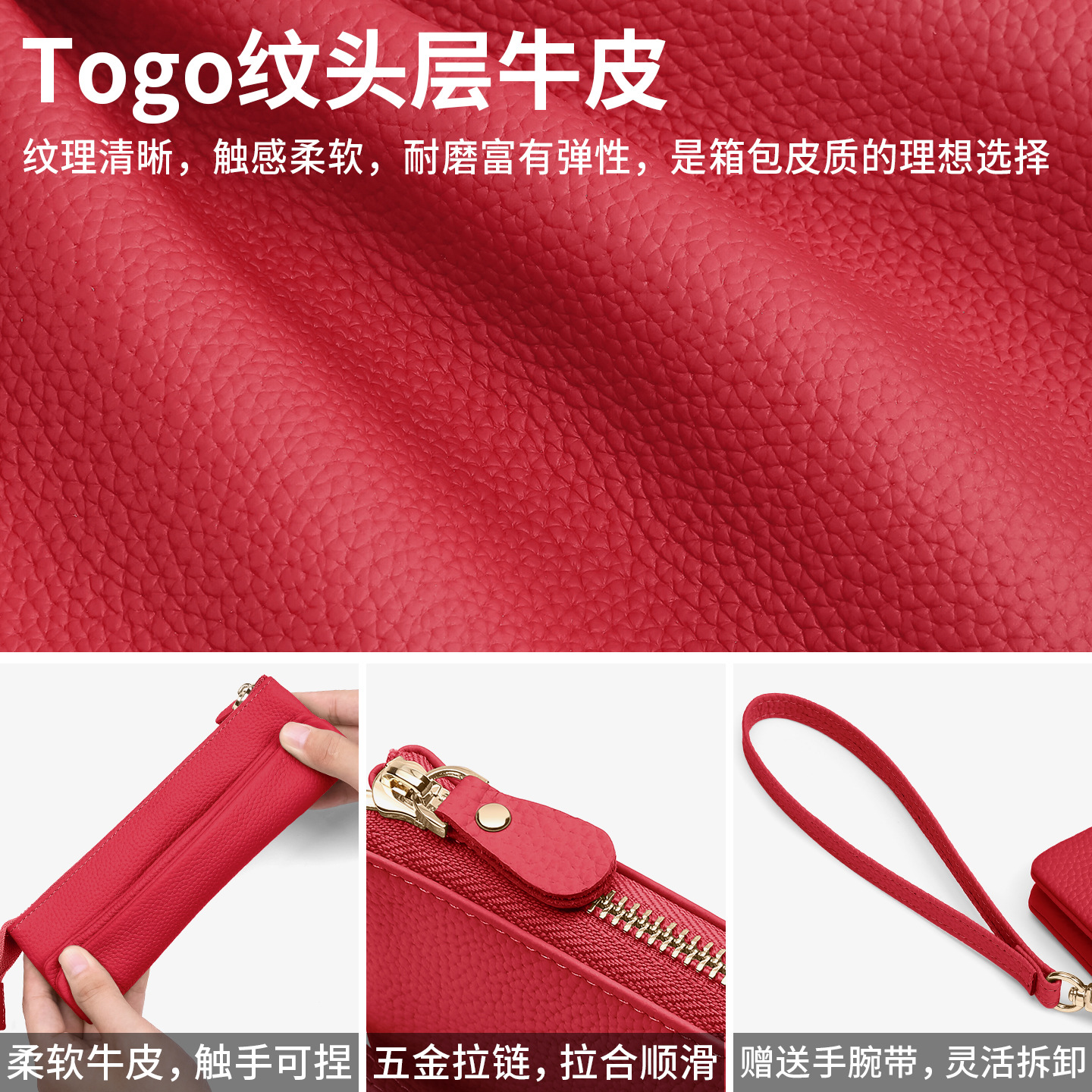 Cartera de mujer de cuero de vaca de primera capa de una pieza de doble capa de gran capacidad de cuero suave japonés y coreano explosivo bolso de almacenamiento de cartera larga