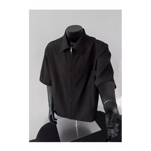 Summer New Textured Short-Sleeve Shirt for Men: American-Style Minimalist, Comfortable, Versatile T-Shirt with Vintage Lapel Design