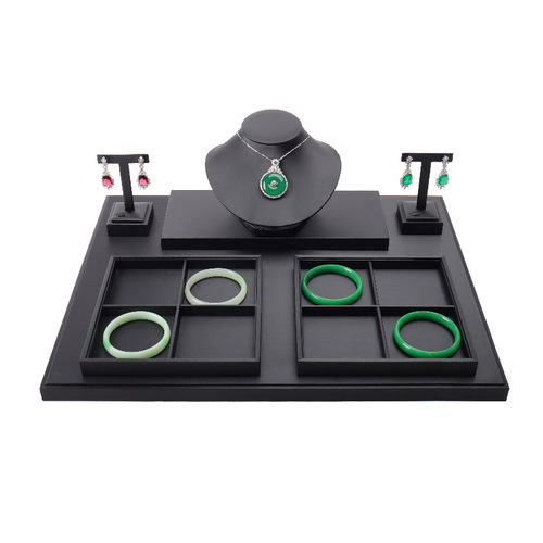 Jewelry props, black matte leather accessories, display ring bracelet jade and jadeite display window counter display props
