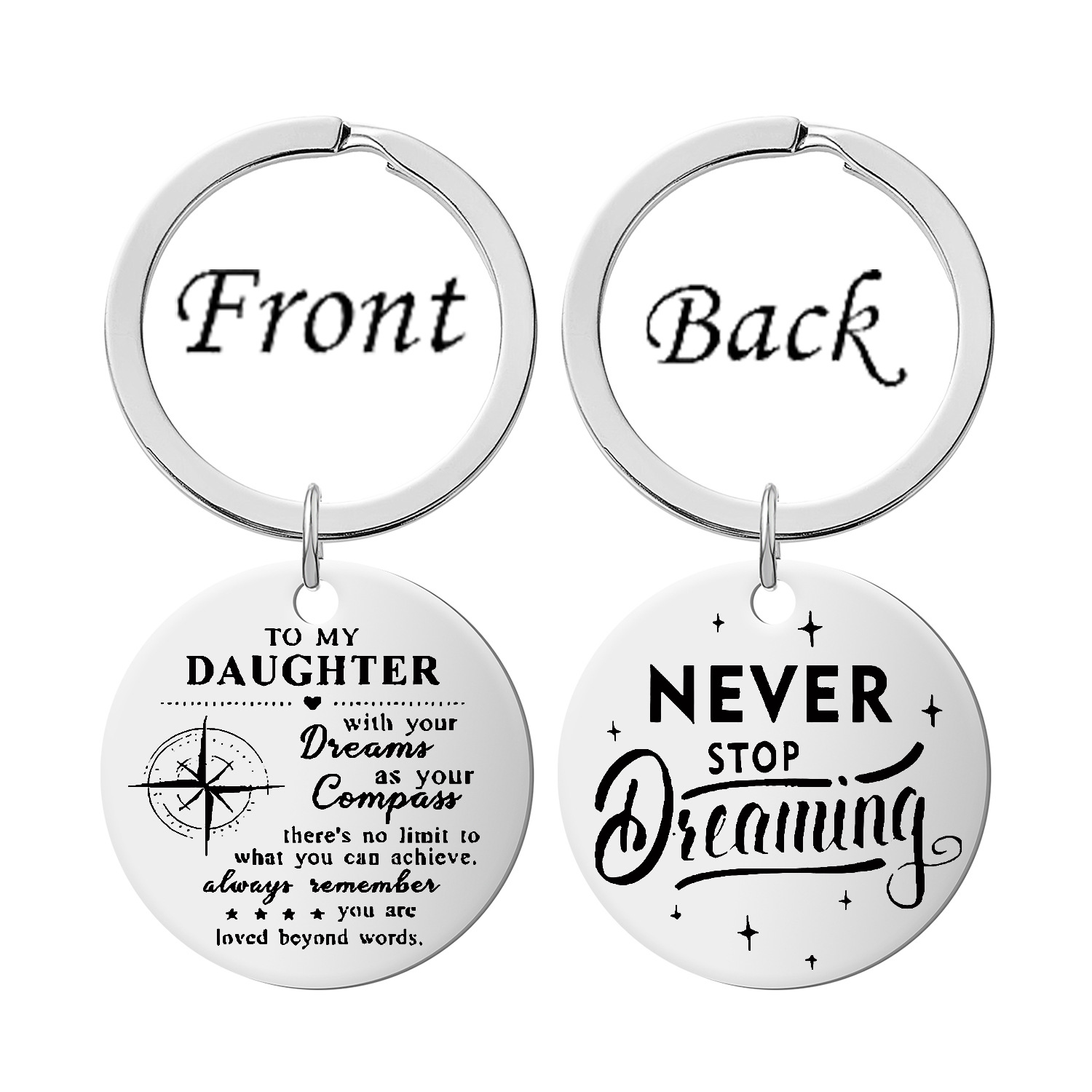不锈钢钥匙扣跨境Never StopDreaming送给女儿的励志礼物饰品挂饰