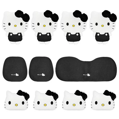 Car seat cushion, universal for all seasons, summer cool linen breathable non-slip cartoon hellokitty car seat cover (Seat cushion, seat cover) - black-and-white-kt-eleven-piece-pillow-set