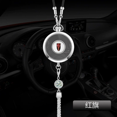Rearview Mirror Decoration Pendant, Fragrance Car hanging - red-flag-silver-alloy-ornaments-comes-with-1-bottle-of-blue-ocean-perfume