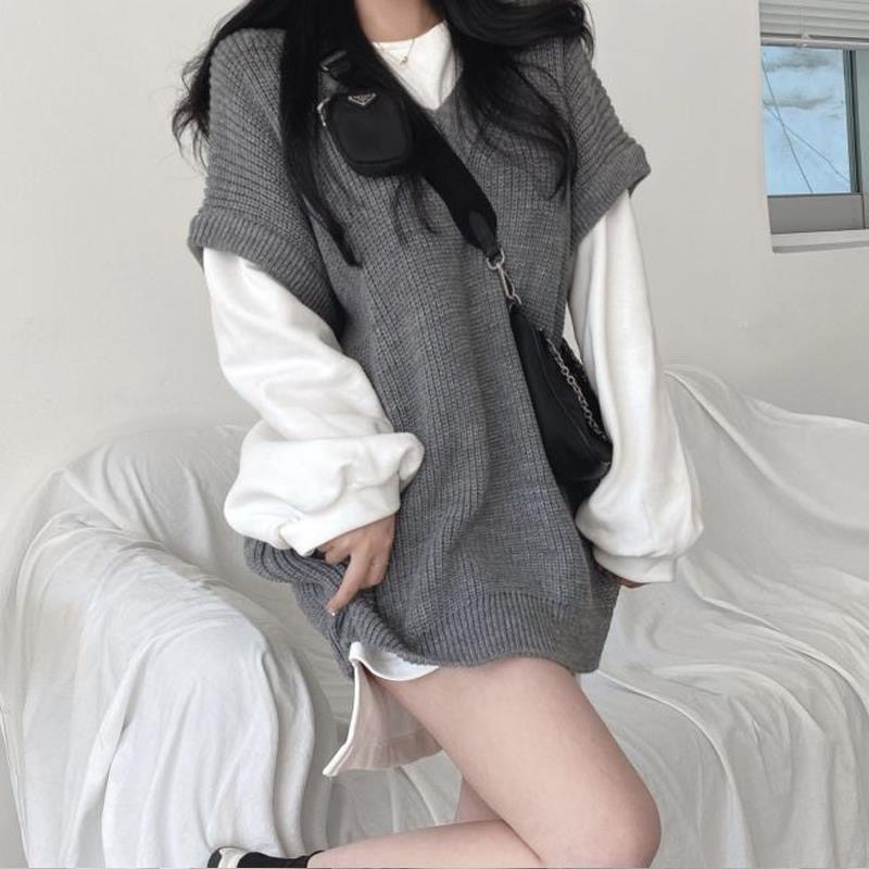 싱글 피스 | 세트 2024 가을과 겨울 긴 소매 스웨터 학술 스타일 칼라 니트 스웨터 조끼 여성 조류의 새로운 한국어 버전