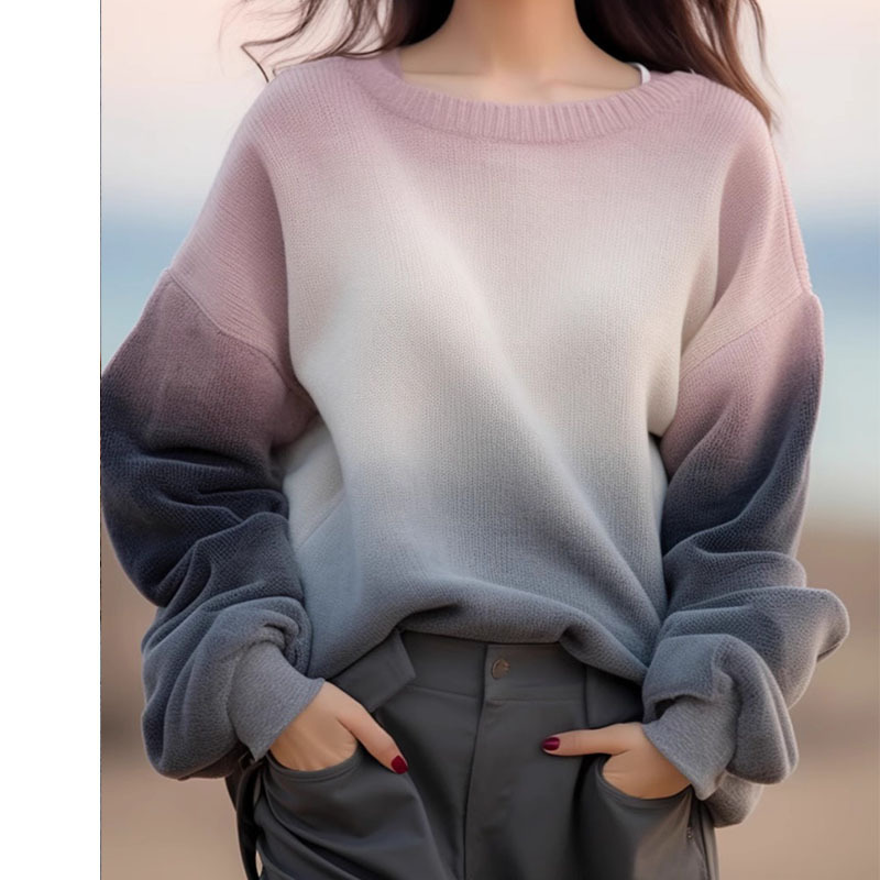 Counter Withdraws genuine goods Women's Clothing Cut Label Clearance to Pick Up Leakage Tie-Dye Crewneck Sweater Autumn and Winter Lazy Style Knitted Top